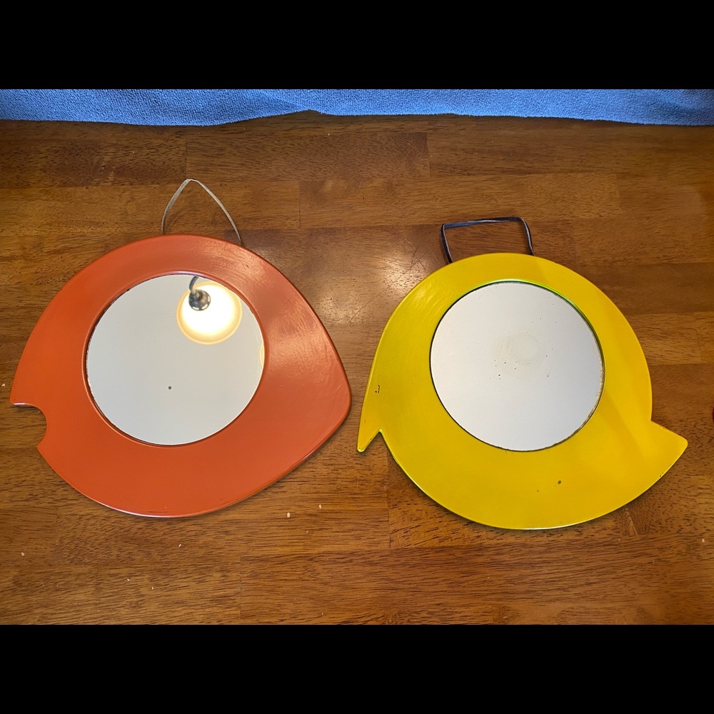 Vintage abstract orange bird & yellow fish mirrors